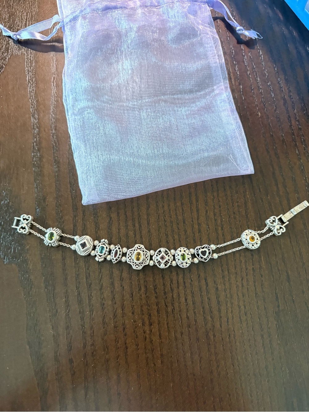 Brighton Silver Charm Bracelet with Green, Blue and Yellow Accents